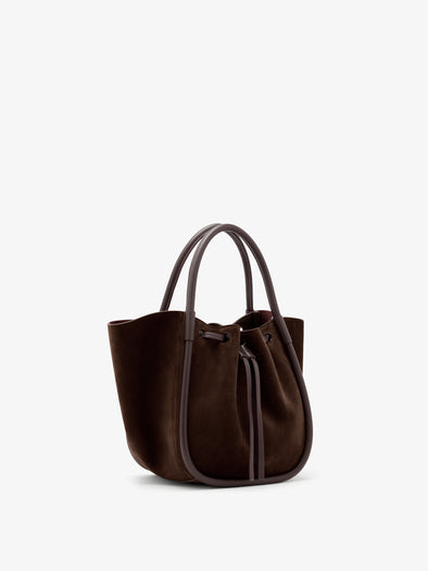 Proenza Schouler Side image of Small Ruched Tote in Soft Suede in Chocolate