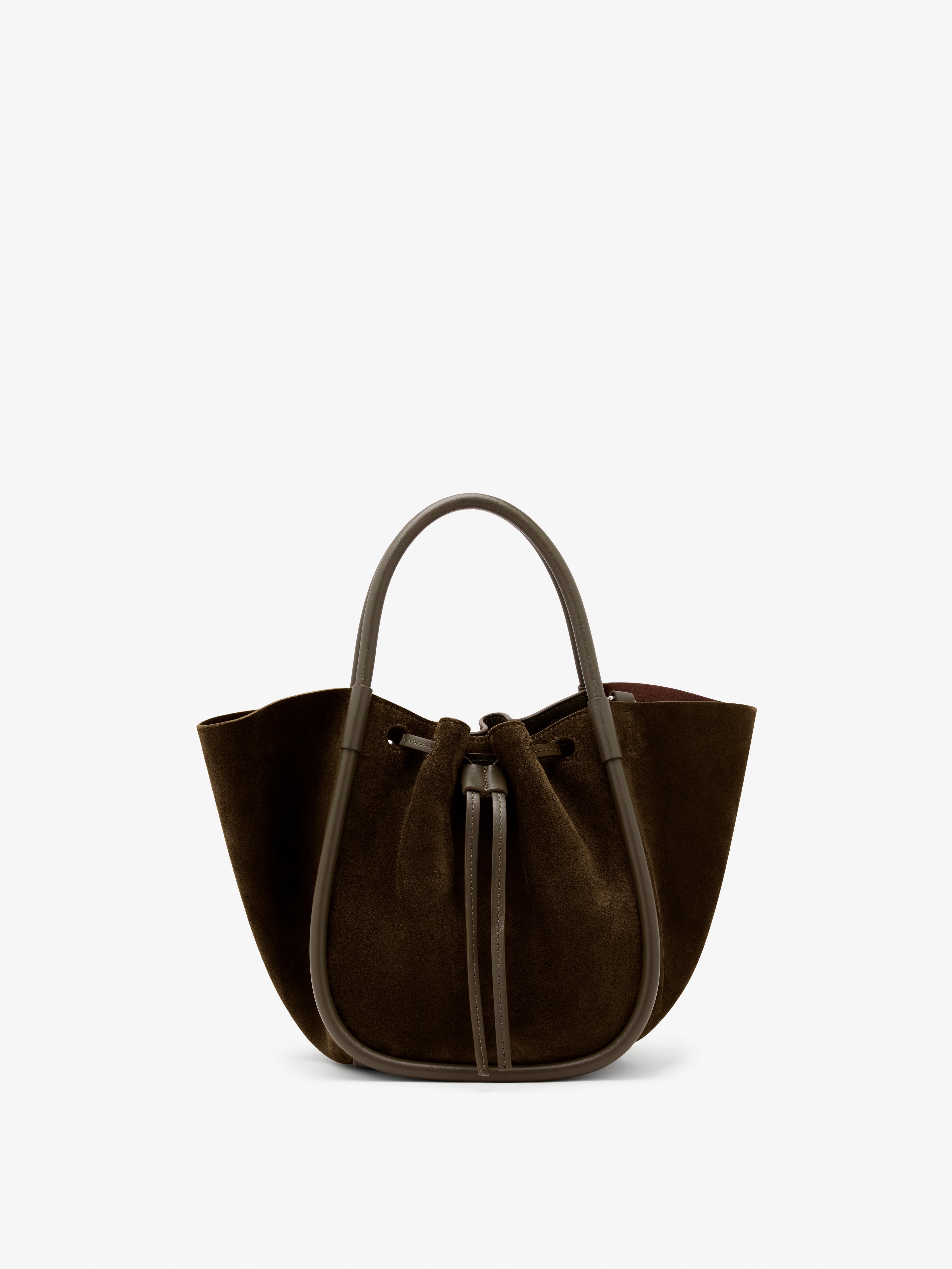 Small Ruched Tote in Soft Suede - Chocolate