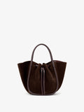 Proenza Schouler Front image of Small Ruched Tote in Soft Suede in Chocolate
