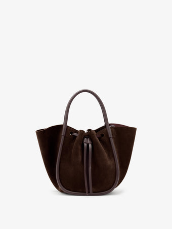Proenza Schouler Front image of Small Ruched Tote in Soft Suede in Chocolate