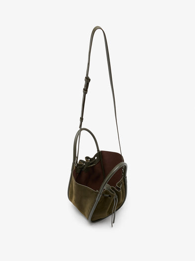 Proenza Schouler Aerial image of Small Ruched Tote in Soft Suede in Olive