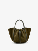 Proenza Schouler Front image of Small Ruched Tote in Soft Suede in Olive