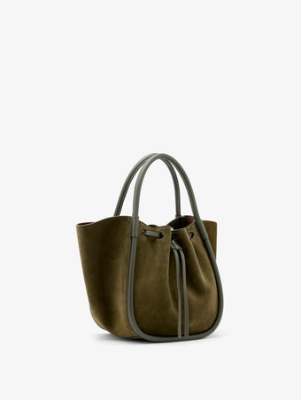 Proenza Schouler Side image of Small Ruched Tote in Soft Suede in Olive