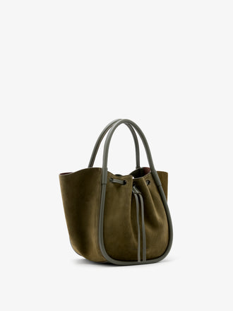 Proenza Schouler Side image of Small Ruched Tote in Soft Suede in Olive