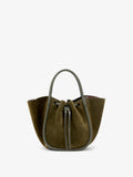 Proenza Schouler Back image of Small Ruched Tote in Soft Suede in Olive