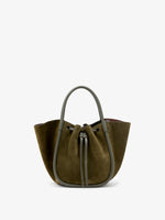 Proenza Schouler Back image of Small Ruched Tote in Soft Suede in Olive