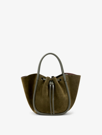 Proenza Schouler Back image of Small Ruched Tote in Soft Suede in Olive