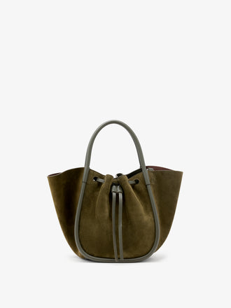Proenza Schouler Back image of Small Ruched Tote in Soft Suede in Olive