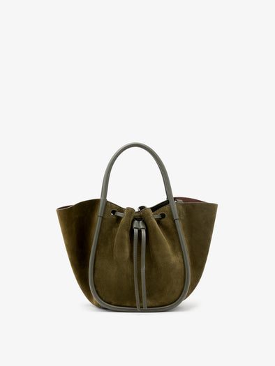 Proenza Schouler Back image of Small Ruched Tote in Soft Suede in Olive