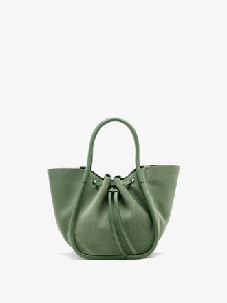 Proenza Schouler Front Image of Small Ruched Tote in Soft Suede in Patina