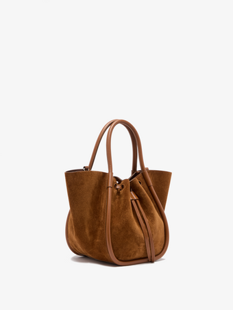 Proenza Schouler Side image of Small Ruched Tote in Soft Suede in Saddle