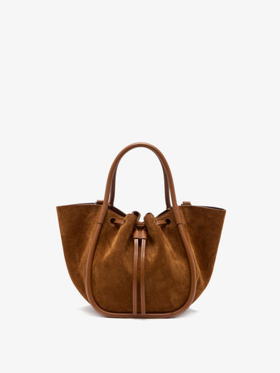 Proenza Schouler Front image of Small Ruched Tote in Soft Suede in Saddle