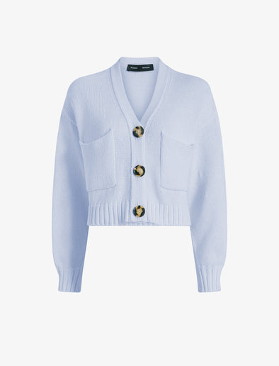 Proenza Schouler Flat image of Sofia Cardigan in Cotton Knit in pale blue