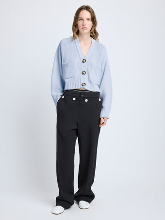 Proenza Schouler Front image of Sofia Cardigan in Cotton Knit in pale blue
