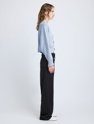 Proenza Schouler Side image of Sofia Cardigan in Cotton Knit in pale blue