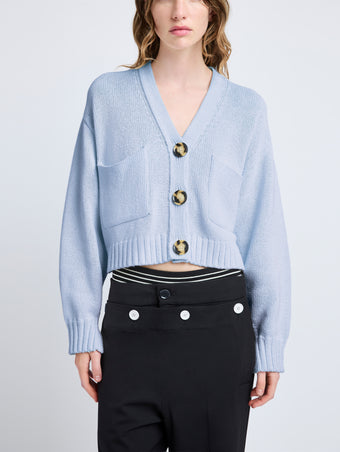 Proenza Schouler Detail image of Sofia Cardigan in Cotton Knit in pale blue