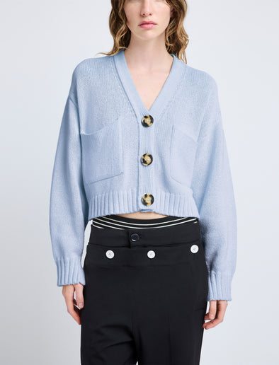 Proenza Schouler Detail image of Sofia Cardigan in Cotton Knit in pale blue