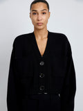 Proenza Schouler Detail image of model wearing Sofia Cardigan in Eco Cashmere in black