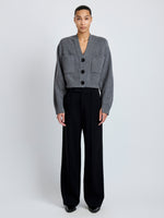 Front image of model wearing Eco Cashmere Cardigan in GREY MELANGE