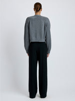 Back image of model wearing Eco Cashmere Cardigan in GREY MELANGE