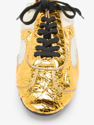 Proenza Schouler Detail image of Soft Track Sneakers in Crinkle Gold 