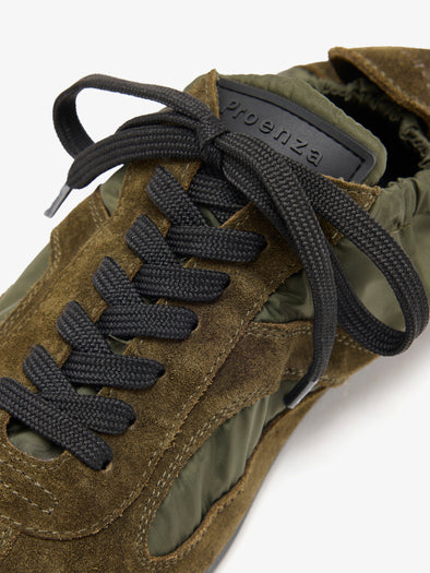 Proenza Schouler Detail image of Soft Track Sneakers in Nylon Calfsuede Combo in Caper