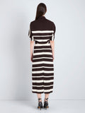 Proenza Schouler Back full length image of model wearing Solana Dress in Superfine Merino Silk in Brown Multi