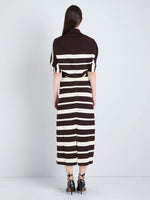 Proenza Schouler Back full length image of model wearing Solana Dress in Superfine Merino Silk in Brown Multi