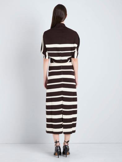 Proenza Schouler Back full length image of model wearing Solana Dress in Superfine Merino Silk in Brown Multi