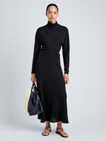 Proenza Schouler Full Length Front Image of model wearing Soren Dress in Rib Crepe in Black