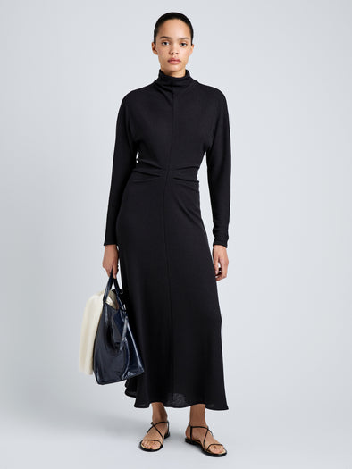 Proenza Schouler Full Length Front Image of model wearing Soren Dress in Rib Crepe in Black