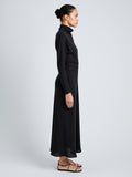 Proenza Schouler Full Length Side Image of model wearing Soren Dress in Rib Crepe in Black