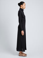 Proenza Schouler Full Length Side Image of model wearing Soren Dress in Rib Crepe in Black