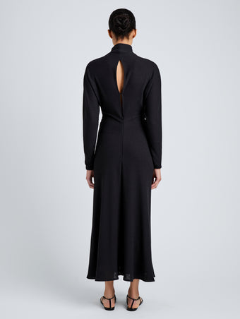 Proenza Schouler Full Length Back Image of model wearing Soren Dress in Rib Crepe in Black