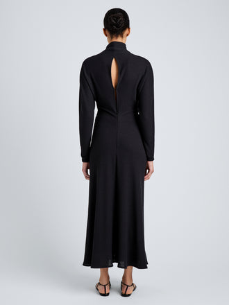 Proenza Schouler Full Length Back Image of model wearing Soren Dress in Rib Crepe in Black