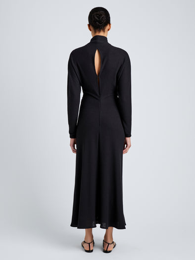 Proenza Schouler Full Length Back Image of model wearing Soren Dress in Rib Crepe in Black