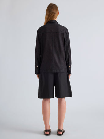 Proenza Schouler Back Full Length on Model Image of Stella Jacket in Stretch Twill in Indigo
