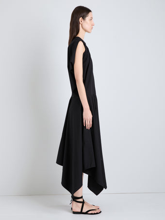 Proenza Schouler Side full length image of model wearing Sybella Dress in Classic Cotton Shirting in Black