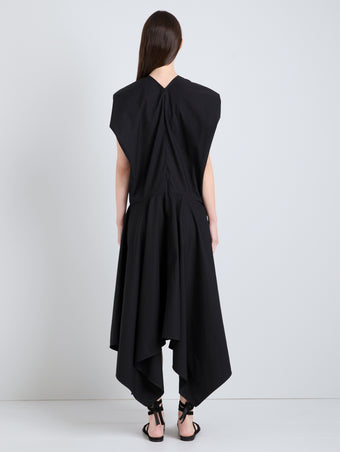 Proenza Schouler Back full length image of model wearing Sybella Dress in Classic Cotton Shirting in Black