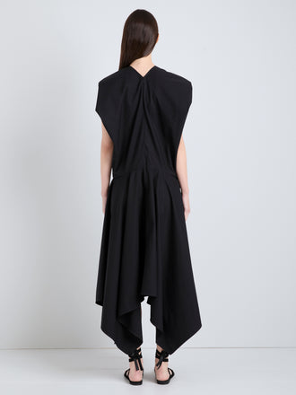 Proenza Schouler Back full length image of model wearing Sybella Dress in Classic Cotton Shirting in Black