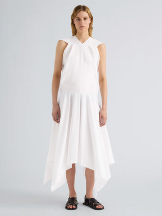 Proenza Schouler Front full length image of model wearing Sybella Dress in Classic Cotton Shirting in Optic White