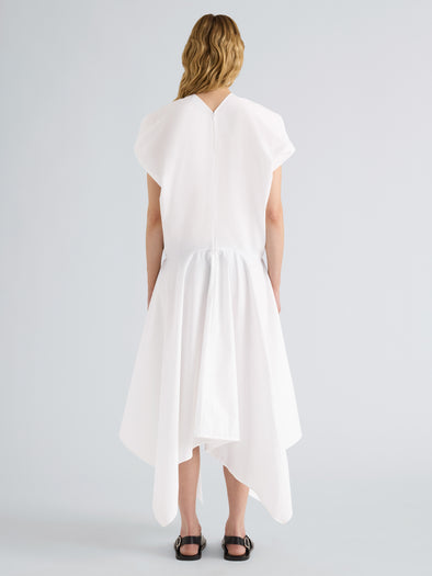Proenza Schouler Back full length image of model wearing Sybella Dress in Classic Cotton Shirting in Optic White
