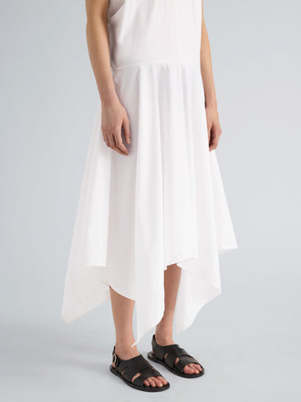 Proenza Schouler Detail image of model wearing Sybella Dress in Classic Cotton Shirting in Optic White