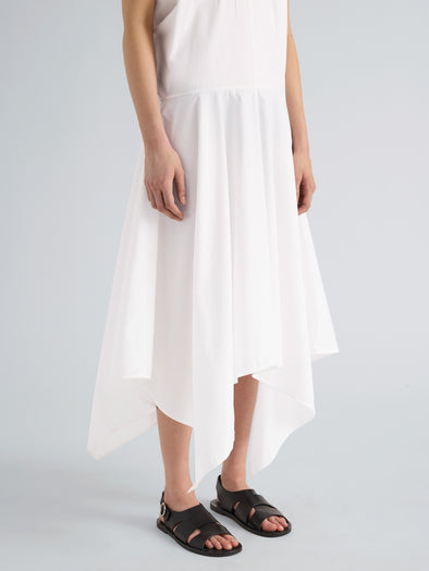 Proenza Schouler Detail image of model wearing Sybella Dress in Classic Cotton Shirting in Optic White