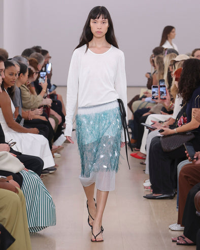 Runway  image of model in Tina Sweater In Cotton Silk in white