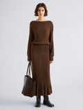 Proenza Schouler Front full length image of model wearing Talia Dress in Lightweight Merino in Chocolate