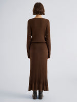 Proenza Schouler Back full length image of model wearing Talia Dress in Lightweight Merino in Chocolate