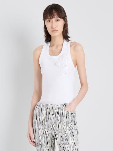 Proenza Schouler cropped front image of Tana Top in Embroidered Cotton in White