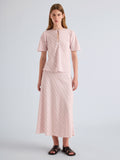 Proenza Schouler Front Full Length Model Image of Tasha Top in Pinstripe Flou in Orchid Black