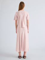 Proenza Schouler Back Full Length Model Image of Tasha Top in Pinstripe Flou in Orchid Black
